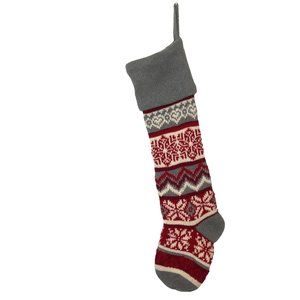Gray Red & Beige Wool knit Christmas stockings.